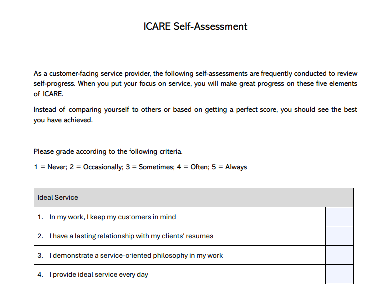 ICARE Self-Assessment Worksheet